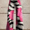 Chic Rose Print Pockets High Waist Denim Pants Spring
