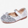 Chic Silvery Bow Buckle Strap Girls Flat Feet Shoes