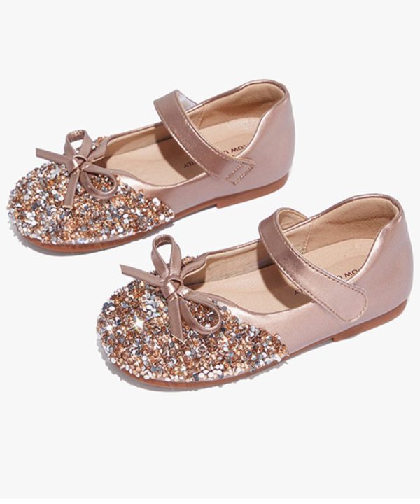 Chic Silvery Bow Buckle Strap Girls Flat Feet Shoes - Image 4