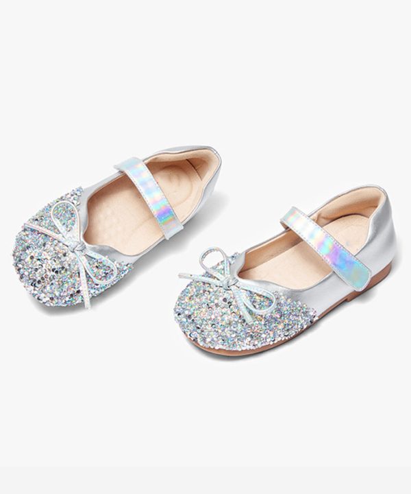 Chic Silvery Bow Buckle Strap Girls Flat Feet Shoes - Image 5