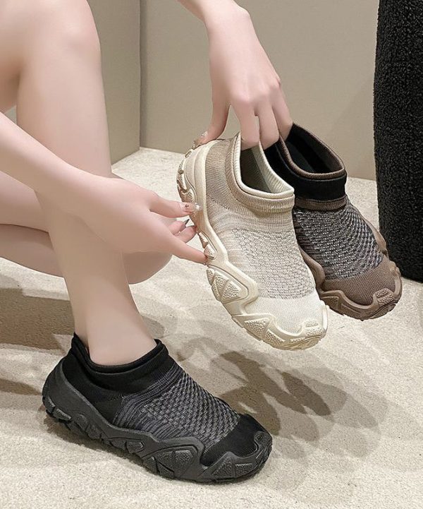 Chic Splicing Breathable Platform Beige Sport Shoes - Image 5