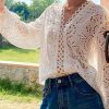 Chic White V Neck Embroidered Hollow Out Shirt Summer
