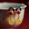 Chic Yellow Sterling Silver Inlaid Auspicious Clouds Amber Stud Earrings