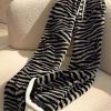 Chic Zebra Pattern Lace Up Elastic Waist Fluffy Pants Spring