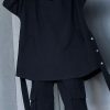 Chic black cotton Blouse high neck asymmetric daily blouse