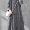 Chic gray striped linen Tunics stand A line skirts Art Dresses