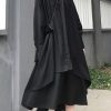 Chic lapel asymmetric cotton spring for women black A Line shirt Dresses