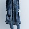 Chic side open Fine coats women denim blue loose jackets fall