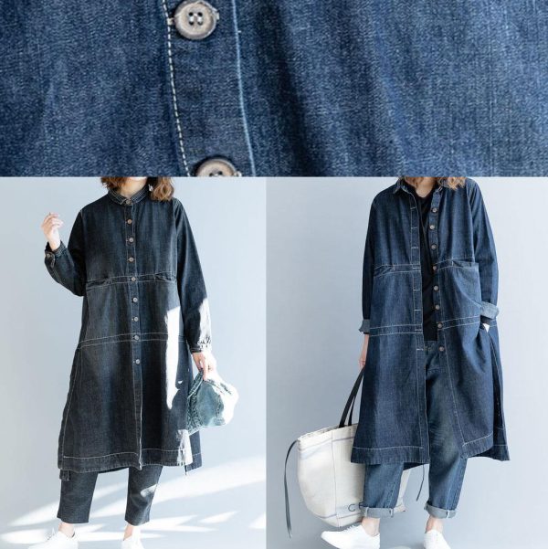 Chic side open Fine coats women denim blue loose jackets fall - Image 5