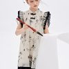 Chinese Style Beige Ruffled Patchwork Print Girls Long Dress Summer