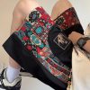 Chinese Style Black Embroideried Patchwork Cotton Men Shorts Summer