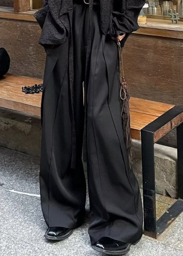 Chinese Style Black High Wais Patchwork Mens Pants - Image 5