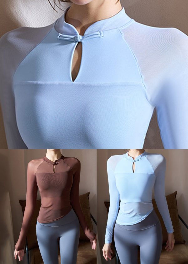 Chinese Style Blue Button Yoga Wrap Top Spring - Image 5