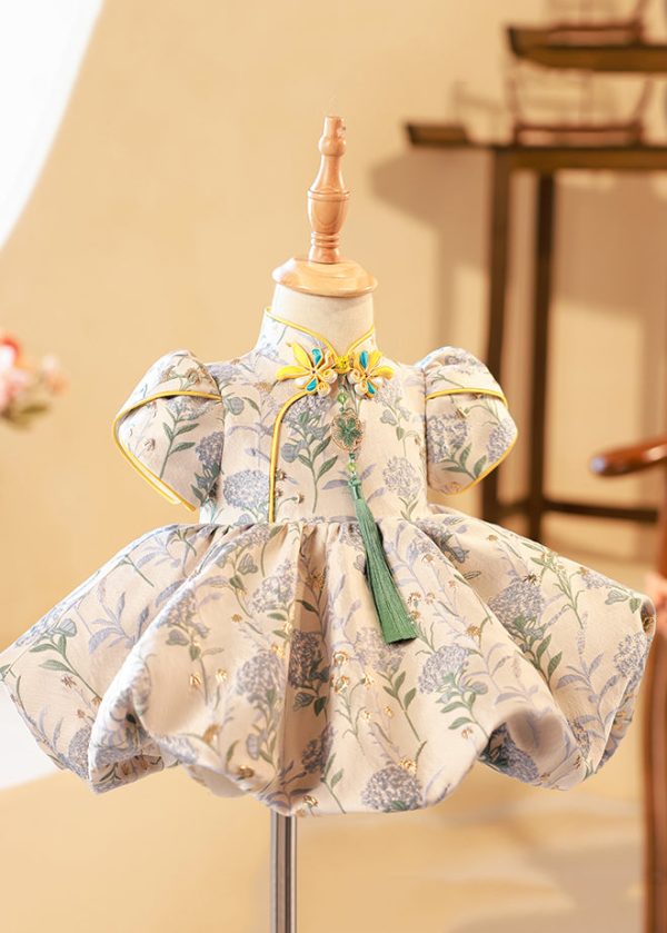 Chinese Style Embroideried Wrinkled Tassel Kids Maxi Dress Summer - Image 3