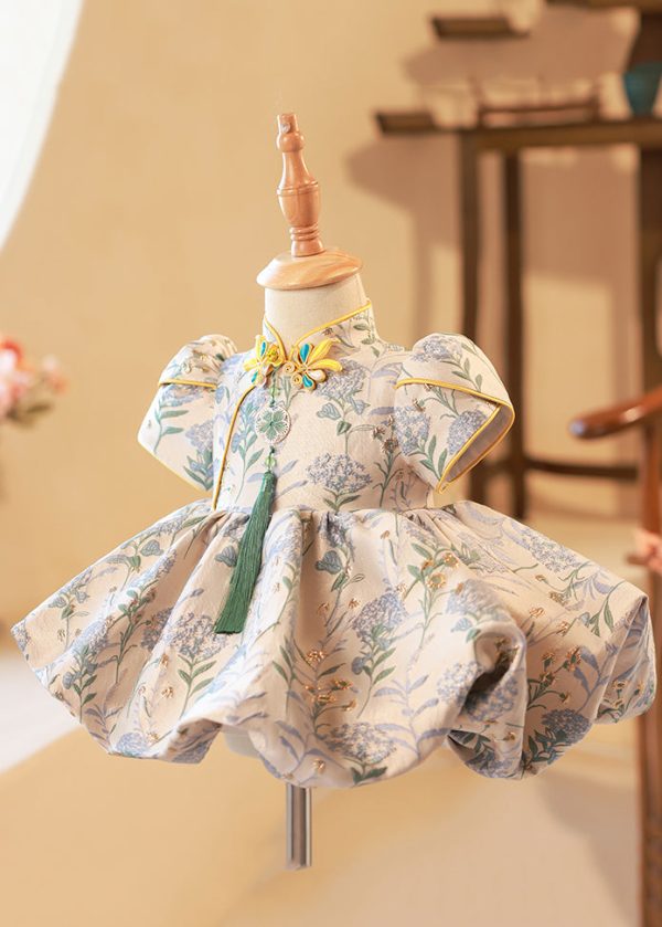 Chinese Style Embroideried Wrinkled Tassel Kids Maxi Dress Summer - Image 4