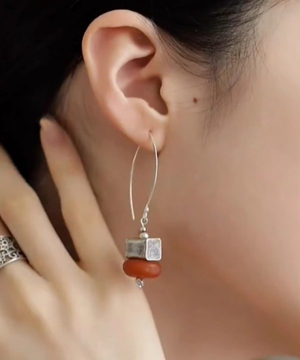 Chinese Style Orange Sterling Silver Beeswax Small Persimmon Cakes Drop Earrings - Image 2