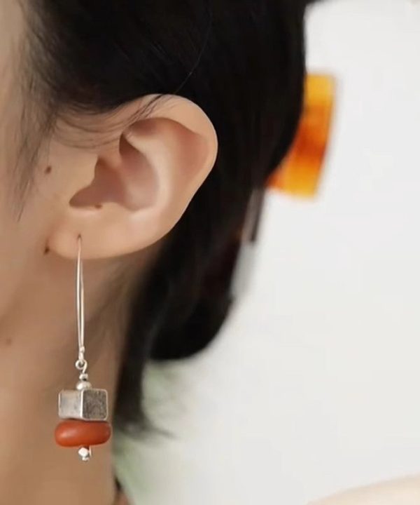 Chinese Style Orange Sterling Silver Beeswax Small Persimmon Cakes Drop Earrings - Image 4
