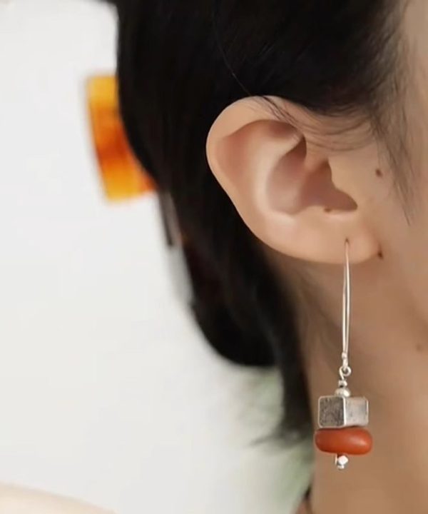 Chinese Style Orange Sterling Silver Beeswax Small Persimmon Cakes Drop Earrings - Image 5