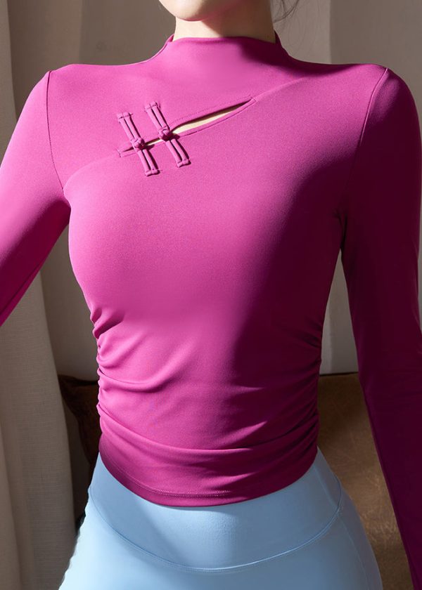 Chinese Style Purple High Neck Spring Yoga Tops - Image 3