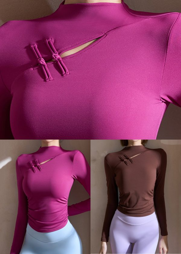 Chinese Style Purple High Neck Spring Yoga Tops - Image 5