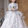 Chinese Style Turtleneck Sequins Tulle Patchwork Girls Long Dress Spring
