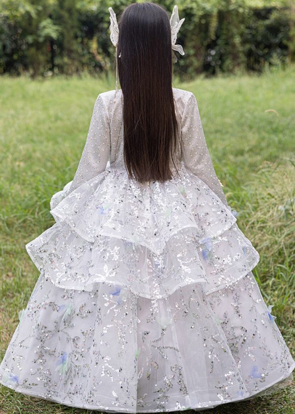 Chinese Style Turtleneck Sequins Tulle Patchwork Girls Long Dress Spring - Image 5