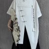 Chinese Style White Asymmetrical Button Cotton Men Shirts Summer