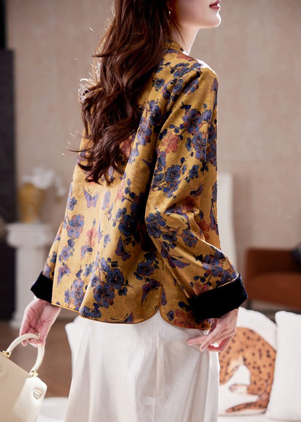 Chinese Style Yellow Stand Collar Jacquard Silk Coats Spring - Image 4
