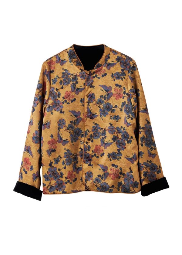 Chinese Style Yellow Stand Collar Jacquard Silk Coats Spring - Image 5
