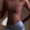 Chocolate Stand Collar Tulle Patchwork Workout Tops