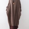 Chunky brown sweater dresses Loose fitting pullover boutique high neck winter dress patchwork