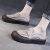 Classy Beige Cowhide Leather Breathable Mesh Splicing Buckle Strap Platform Loafer Shoes