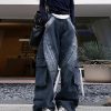 Classy Black Oversized With Pockets Denim Pants Spring