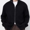 Classy Black Zip Up Cozy Solid Knit Men Coat Spring
