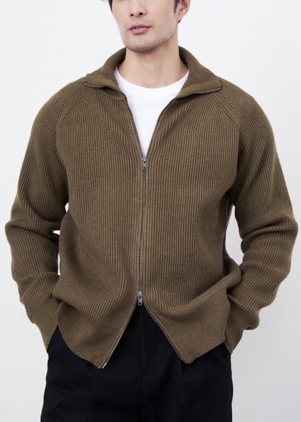 Classy Black Zip Up Cozy Solid Knit Men Coat Spring - Image 2