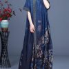 Classy Blue Print Patchwork Oriental Long Dress Summer