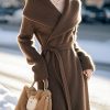 Classy Coffee Peter Pan Collar Tie Waist Knit Sweaters Dress Spring