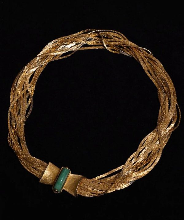 Classy Gold Layered Weave Jade Collar Necklace - Image 3