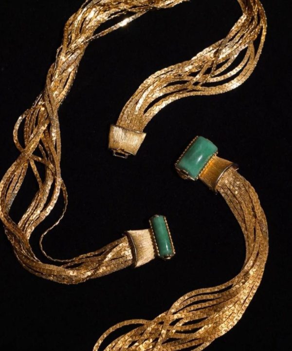 Classy Gold Layered Weave Jade Collar Necklace - Image 4