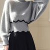 Classy Grey Hign Neck Knit Sweaters Batwing Sleeve