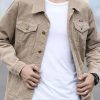 Classy Khaki Peter Pan Collar Button Corduroy Mens Coats Spring