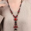 Classy Red Agate Coloured Glaze Cloisonne Pendant Necklace