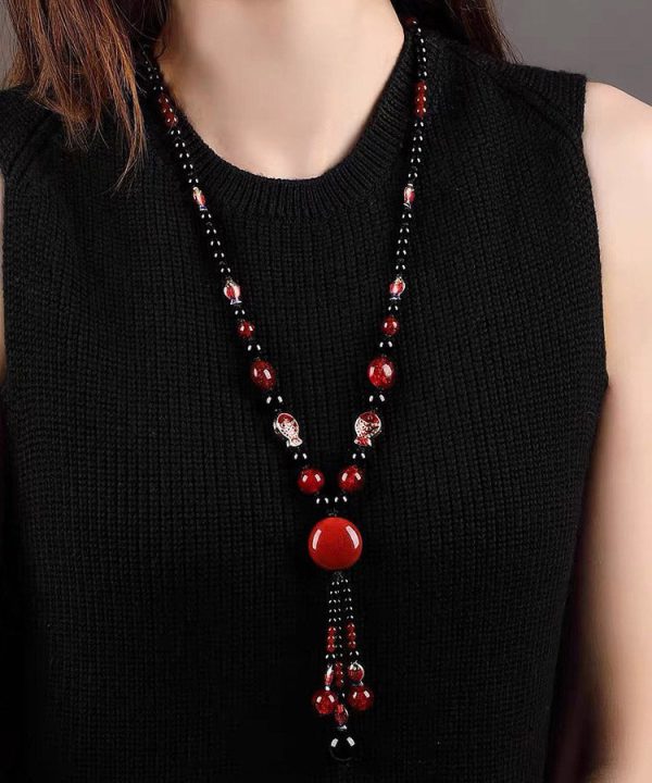 Classy Red Agate Coloured Glaze Cloisonne Pendant Necklace - Image 3