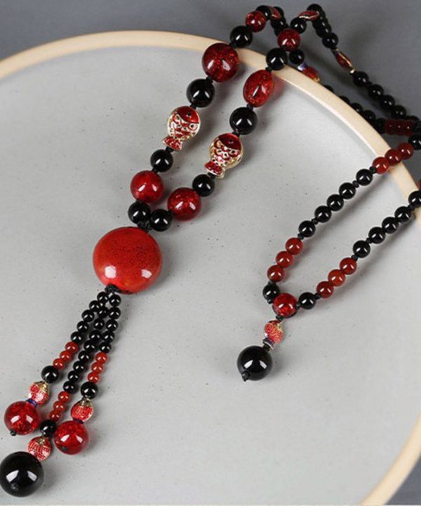 Classy Red Agate Coloured Glaze Cloisonne Pendant Necklace - Image 5