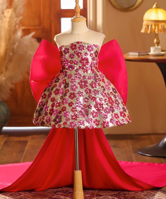 Classy Red O-Neck Floral Girls Long Vestidos Sleeveless