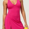 Classy Rose Cold Shoulder Patchwork Fake Two Pieces Yoga Mid Dress