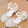Classy White Pearl Zircon Buckle Strap Kids Sandals