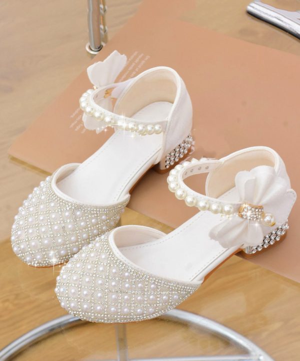 Classy White Pearl Zircon Buckle Strap Kids Sandals