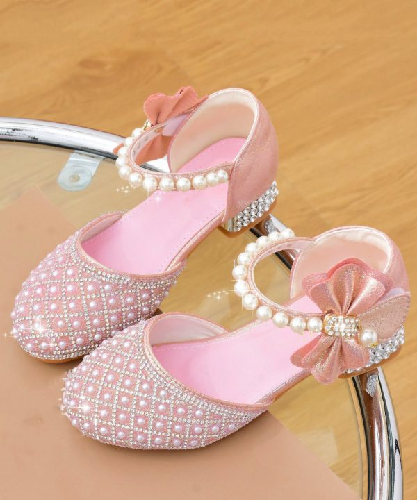 Classy White Pearl Zircon Buckle Strap Kids Sandals - Image 2