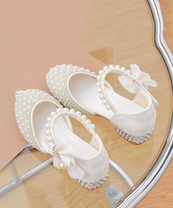 Classy White Pearl Zircon Buckle Strap Kids Sandals - Image 5